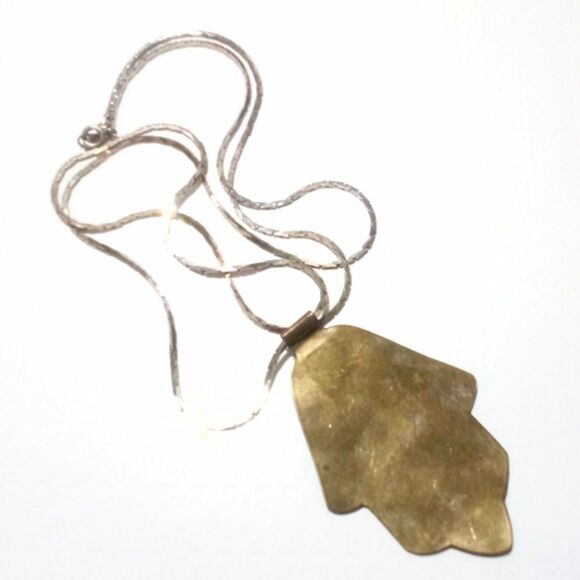 Vintage Boho Ethnic Inspired Hand Embossed Silver Brass Tone Pendant Necklace - Picture 8 of 8